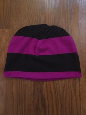 PURPLE STRIPE BEANIE hand stitched textured black beanie with purple - SMALL